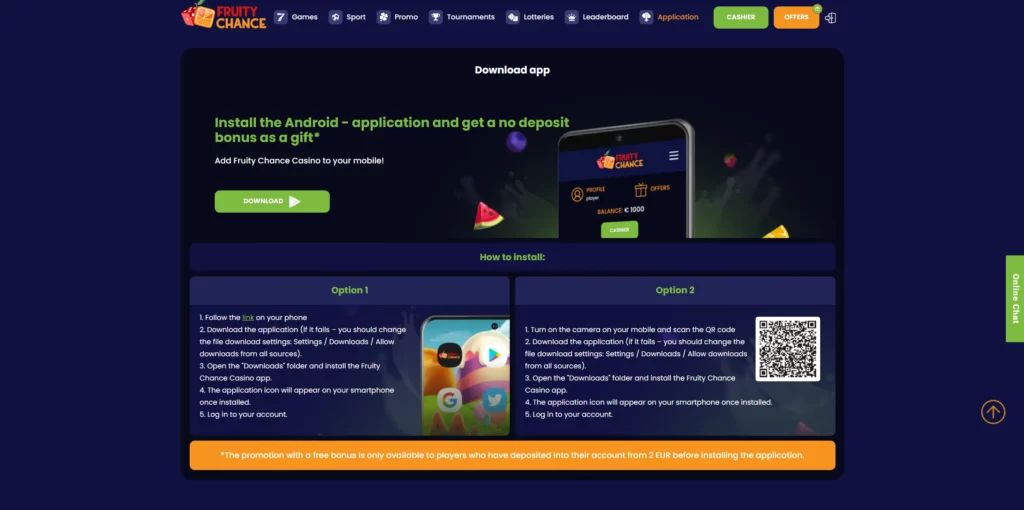 Download Fruity Chance mobile app.