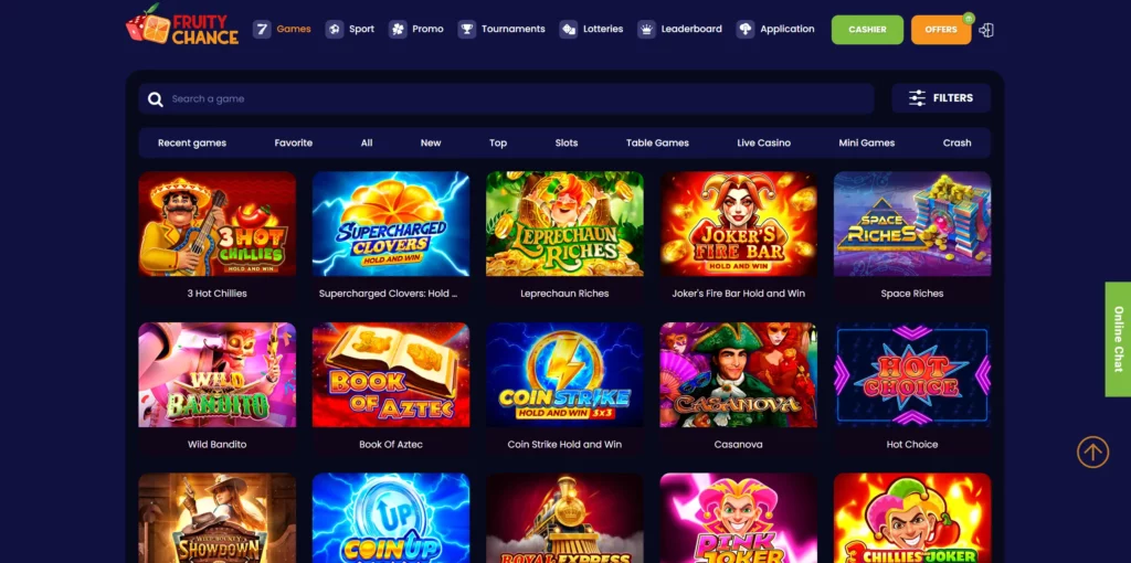 Games and providers on Fruity Chance casino.