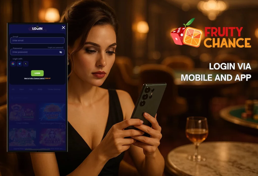 Fruity Chance login via mobile and app.