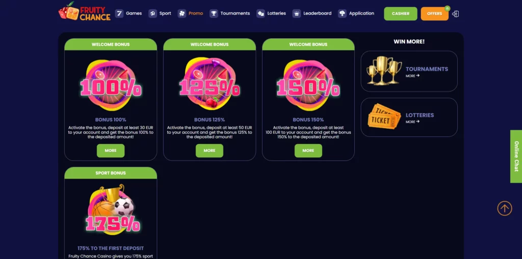 Promotions on Fruity Chance.