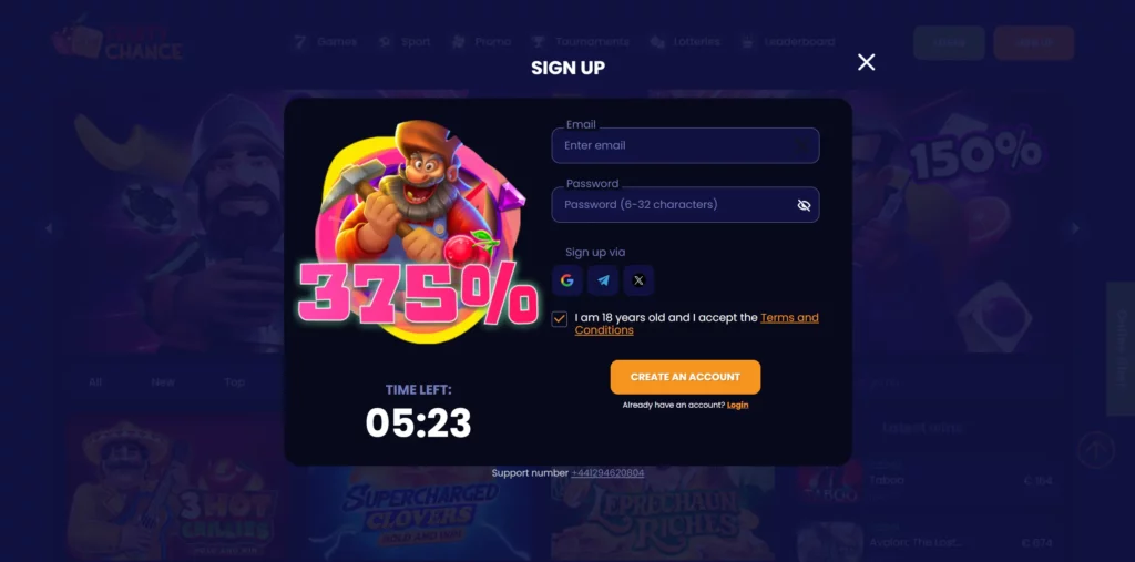 Registration on Fruity Chance.